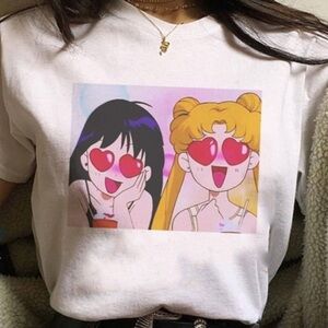 Sailor Mars & Sailor Moon Graphic White T-Shirt
